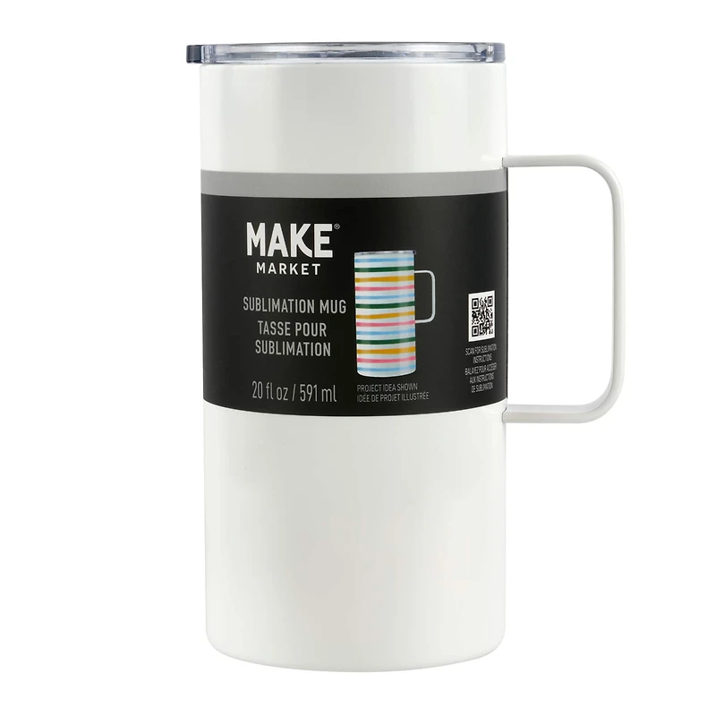 20oz. White Stainless Steel Sublimation Mug with Lid by Make Market®