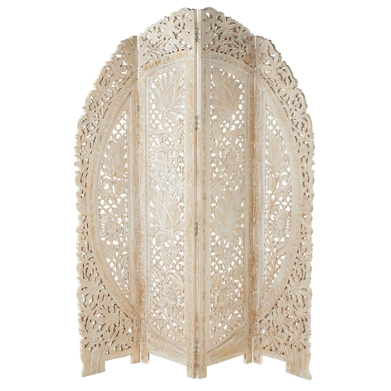 White Mango Wood Eclectic Room Divider Screen, 72 " x 60 " x 2 "