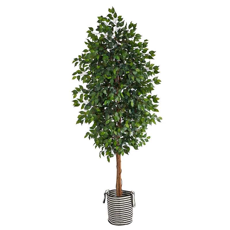 8ft. Ficus Artificial Tree in Handmade Black and White Natural Jute and Cotton Planter