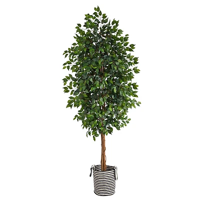 8ft. Ficus Artificial Tree in Handmade Black and White Natural Jute and Cotton Planter