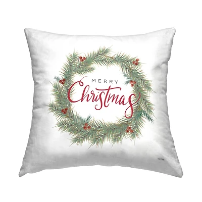 Stupell Industries Merry Christmas Wreath Throw Pillow