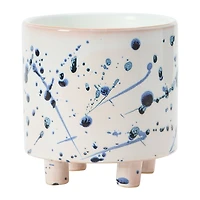 Hello Honey® 6" White & Blue Splatter Design Stoneware Footed Planter