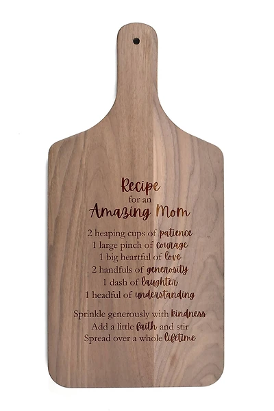 17" Recipe for an Amazing Mom Walnut Paddle Cutting Board