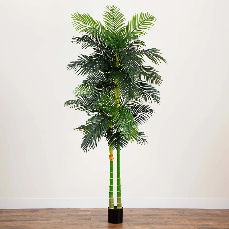 9ft. Potted Green Artificial Double Golden Cane Palm Tree