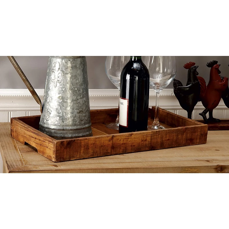 Brown Rectangle Wood Rustic Tray Set
