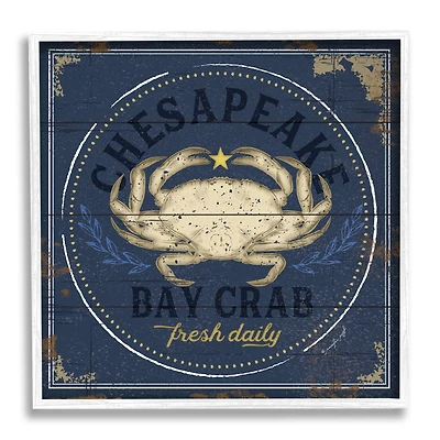 Stupell Industries Vintage Chesapeake Bay Crab Sign Nautical Marine Life in White Frame Wall Art