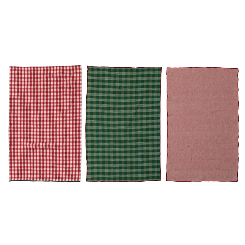 Hello Honey® Red & Green Woven Cotton Tea Towel Set