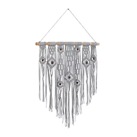 Gray Cotton Intricately Weaved Macrame Wall Decor with Beaded Fringe Tassels 27" x 1" x 36"