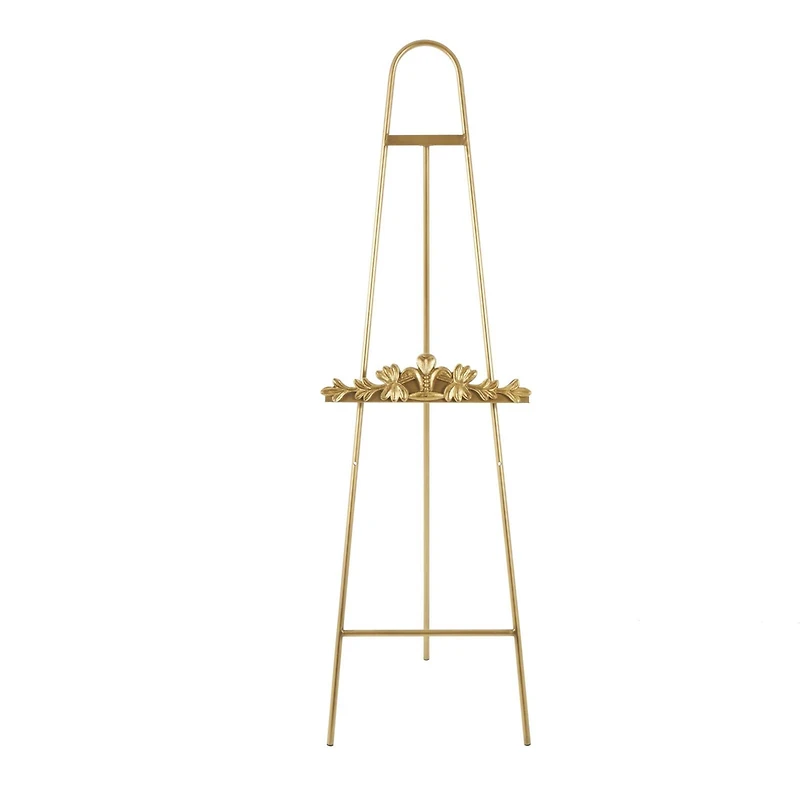 63" Gold Metal Arched Foldable 2-Tier Display Easel with Vine Emblem