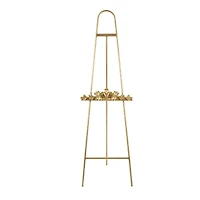 63" Gold Metal Arched Foldable 2-Tier Display Easel with Vine Emblem