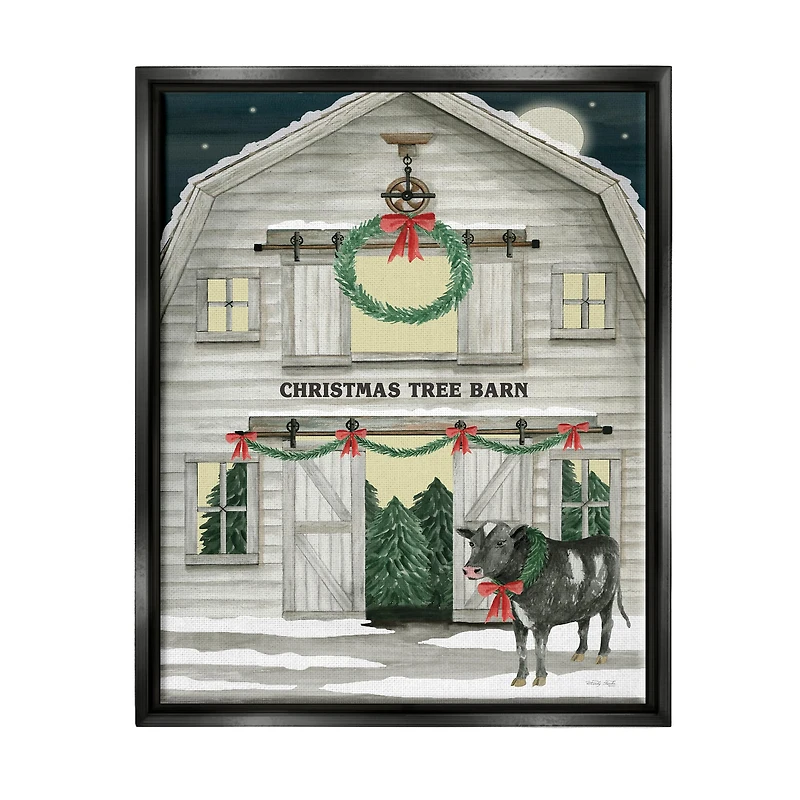 Stupell Industries Christmas Tree Barn Rural Countryside Framed Floater Canvas Wall Art