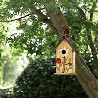 Glitzhome® Distressed Wooden Birdhouse with Flower