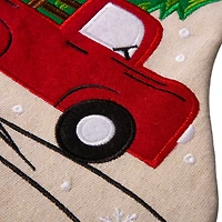 Glitzhome® 21" Embroidered Red Truck Linen Christmas Stocking