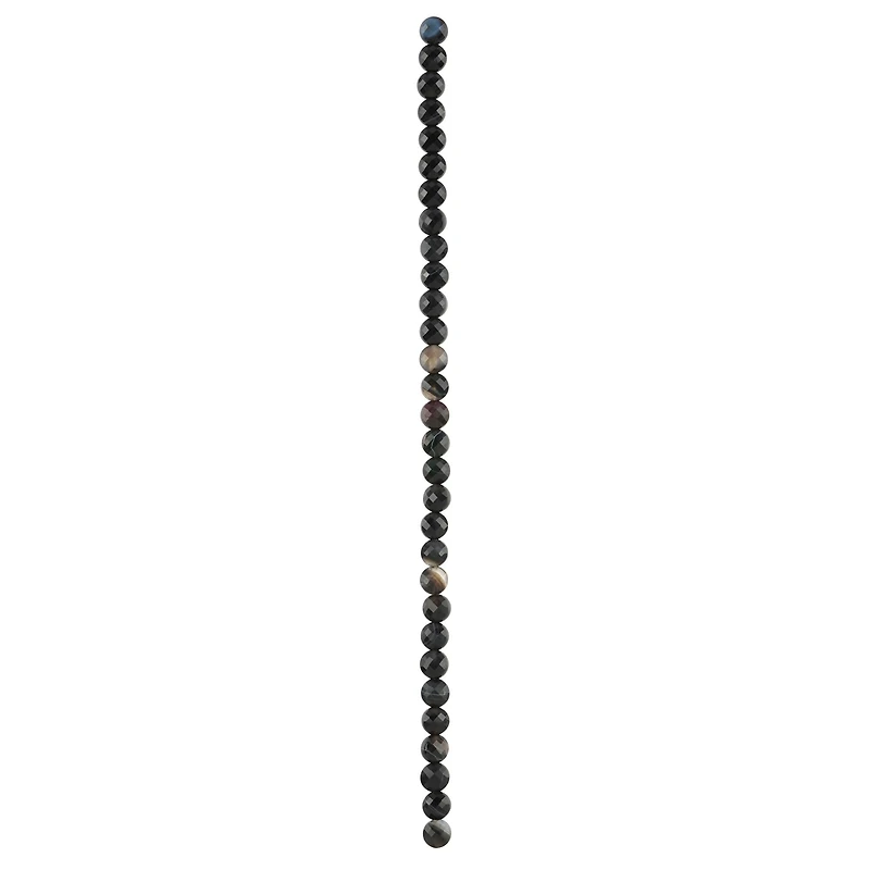 Black Faceted Agate Round Coin Beads by Bead Landing