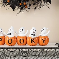 Glitzhome® 15.5"L Halloween Polyresin SPOOKY Ghost Pumpkin Table Decor