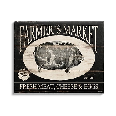 Stupell Industries Farmer's market Est. 1902 Vintage Sign Farm Pig Canvas Wall Art