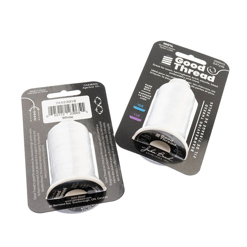 John Bead Good Thread White Bonded Nylon Beadweaving Thread, 547yd.