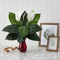 24" Spathiphyllum Artificial Plant in Ruby Planter