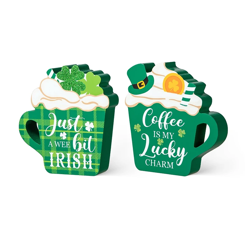 Glitzhome® 5.25" Wooden St. Patrick's Coffee Cup Table Décor Set