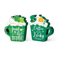 Glitzhome® 5.25" Wooden St. Patrick's Coffee Cup Table Décor Set