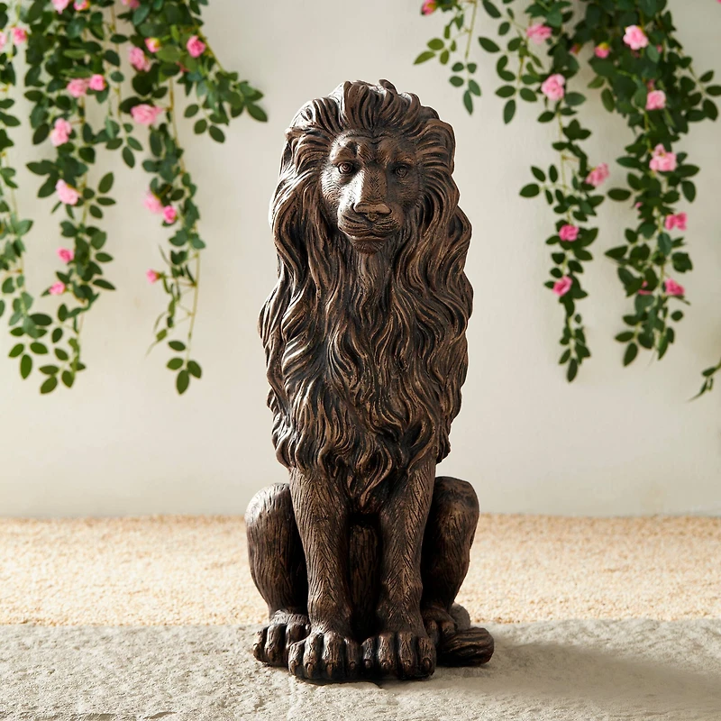 Glitzhome® 2ft. Oversized Bronze Sitting Lion Garden Statue
