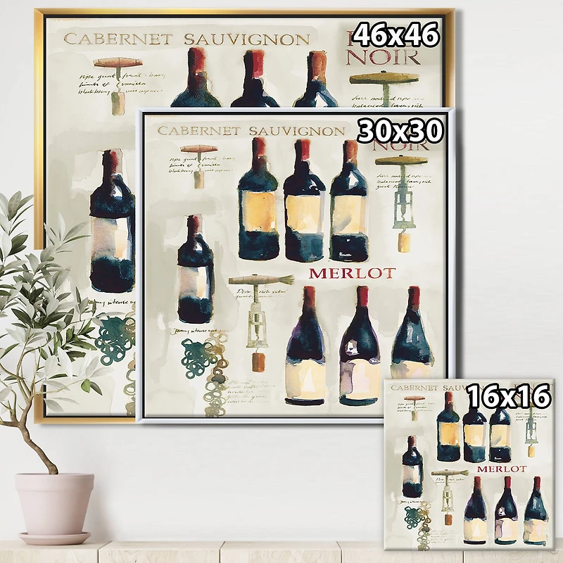 Designart - Red Sauvignon Wine Collage - Food and beverage Framed Canvas