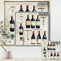 Designart - Red Sauvignon Wine Collage - Food and beverage Framed Canvas