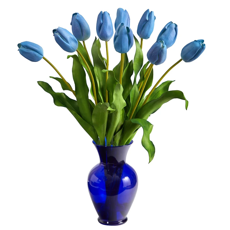 22" Light Blue Dutch Tulip Arrangement in Blue Vase