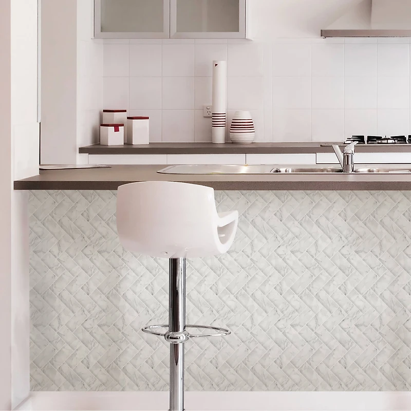 InHome Herringbone Carrara Peel & Stick Backsplash Tiles