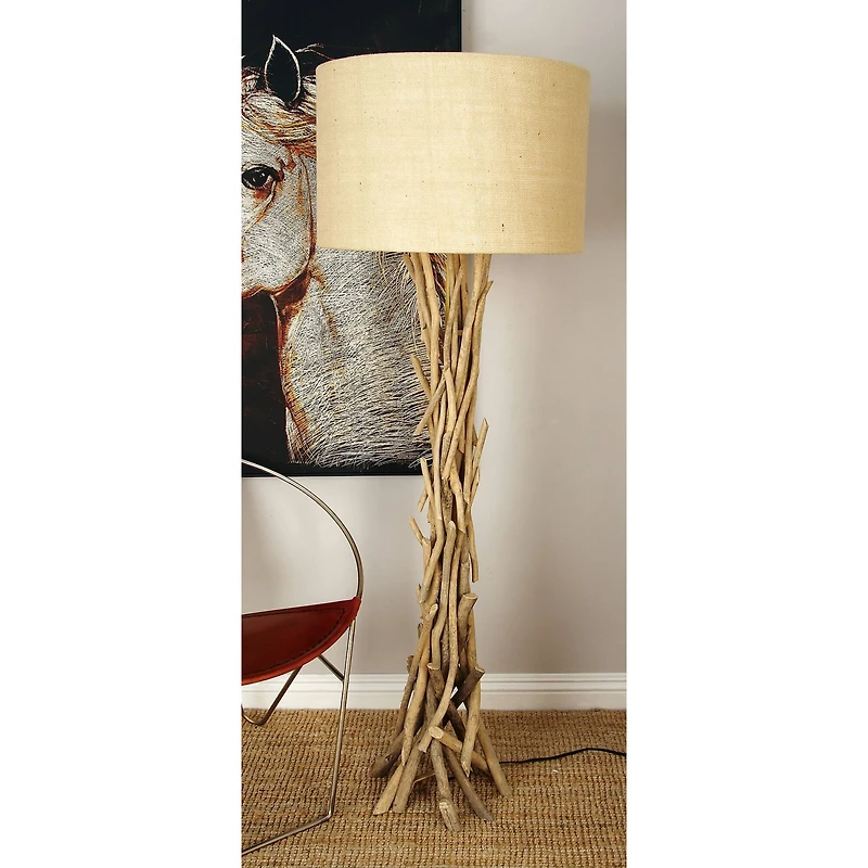 Beige Wood Rustic Floor Lamp, 62" x 22" x 22"