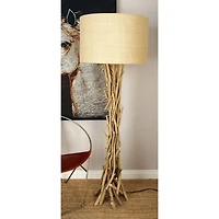 Beige Wood Rustic Floor Lamp, 62" x 22" x 22"