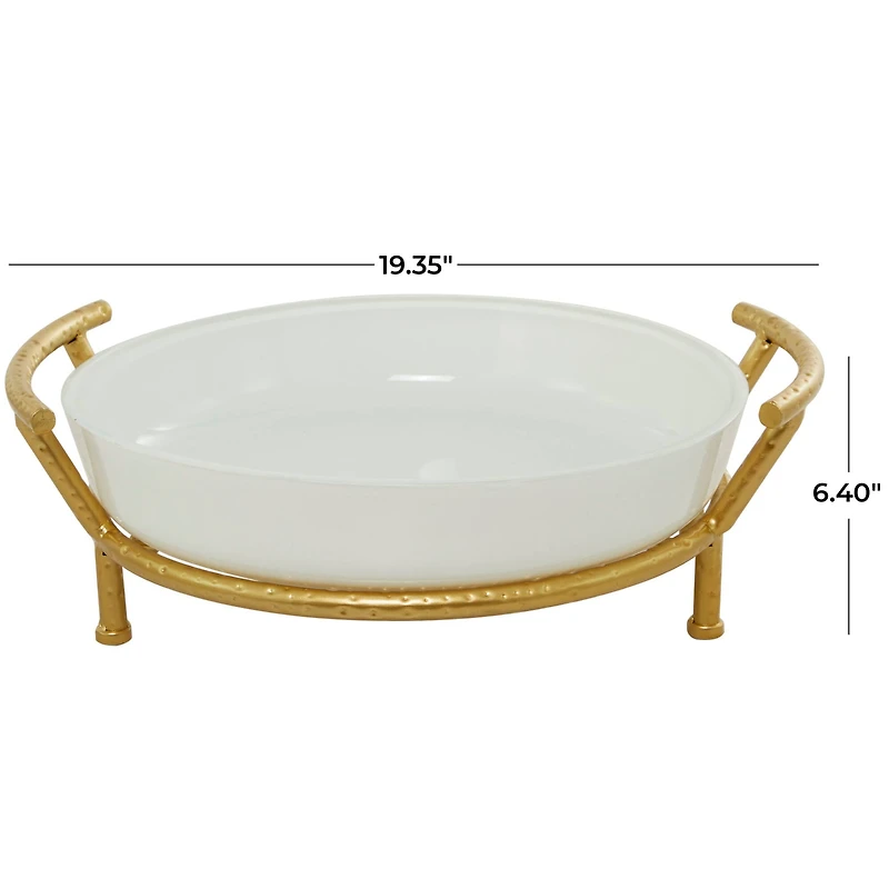 CosmoLiving by Cosmopolitan 19" White Glass Kitchen Serving Bowl with Gold Metal Stand