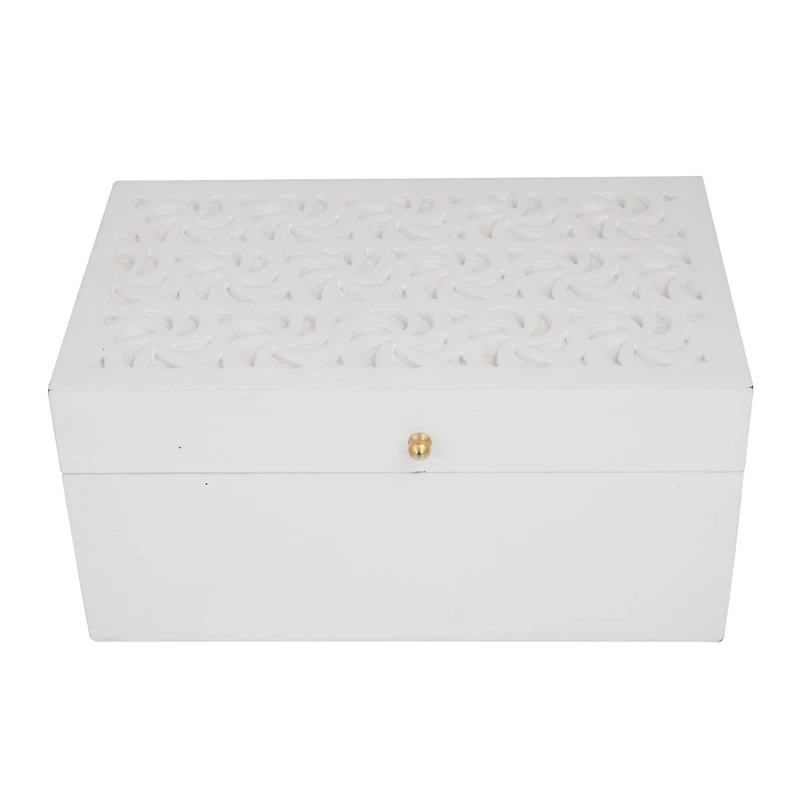 Novogratz White Wood Intricate Carved Box with Hinged Lid Set