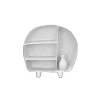 Hello Honey® 8.5" Cream Stoneware Footed Shelf with 4 Compartments & Attached Vase with Reactive Glaze