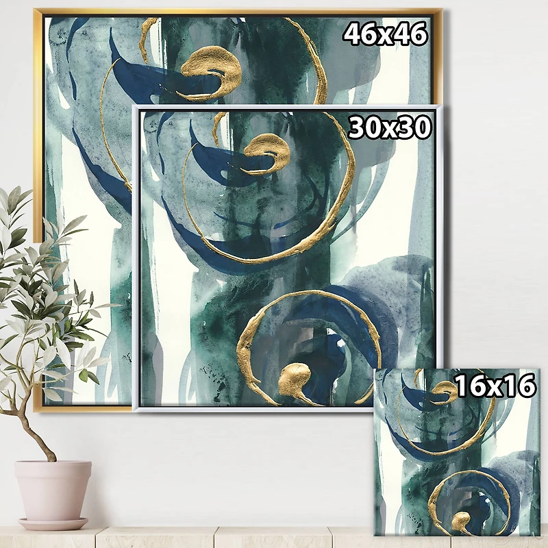 Designart - Mettalic Indigo and Gold II - Posh & Luxe Framed Canvas