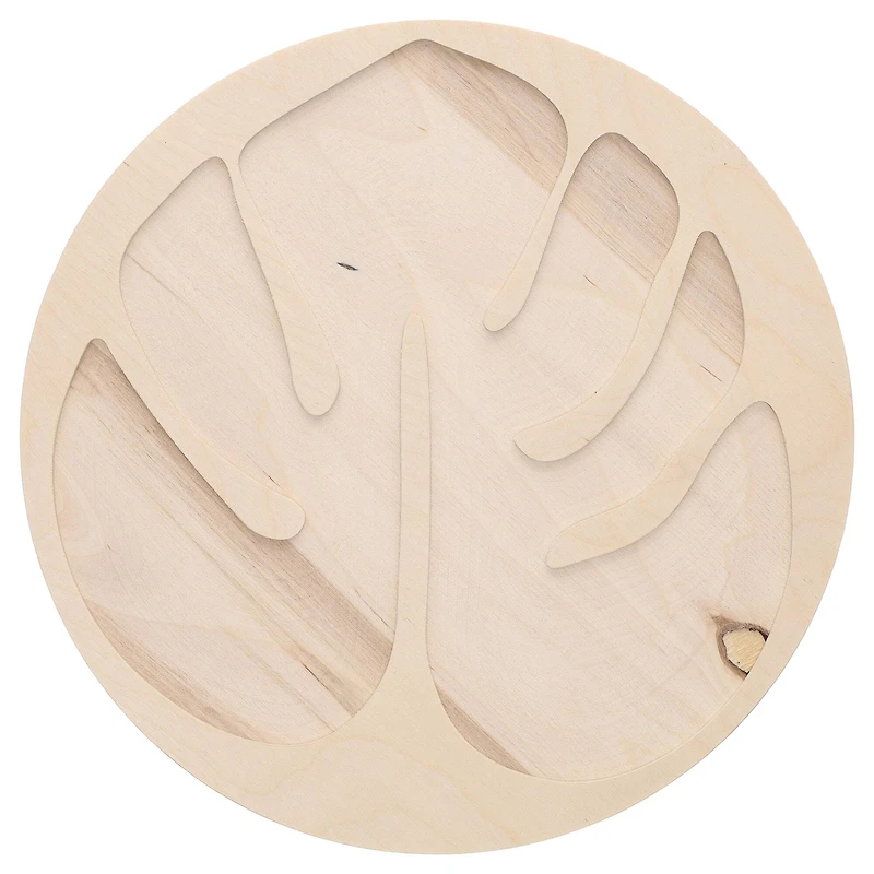 Leisure Arts® 10" Circle with Monstera Leaf Welled Wood Surface