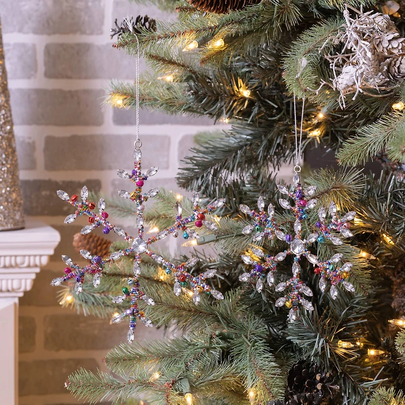 Rainbow Beaded Snowflake Ornament Set