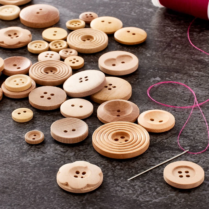 12 Pack: Light Brown Wooden Buttons Set by Loops & Threads®