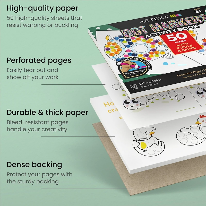 Arteza® Kids Dot Markers 75ml, Activities Dot Marker Book, 7 Pieces