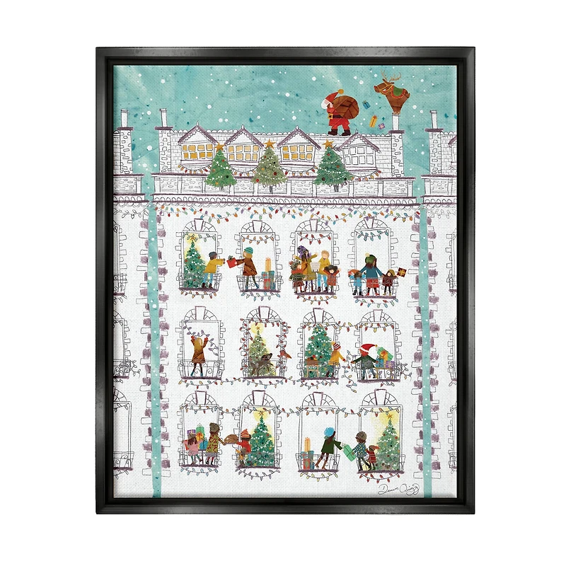 Stupell Industries Santa Claus Gifts City Rooftop Framed Floater Canvas Wall Art