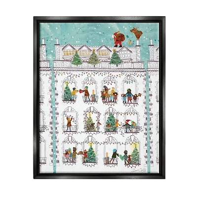 Stupell Industries Santa Claus Gifts City Rooftop Framed Floater Canvas Wall Art