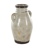 13.75" Cream Ceramic Antique Amphora Vase with Speckled Texturing