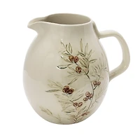 Hello Honey® 3qt. Cream & Green Olive Branch Design Debossed Stoneware Pitcher