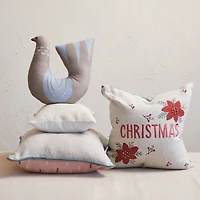 Hello Honey® 13" Natural & Blue Cotton Printed Dove Shaped Pillow