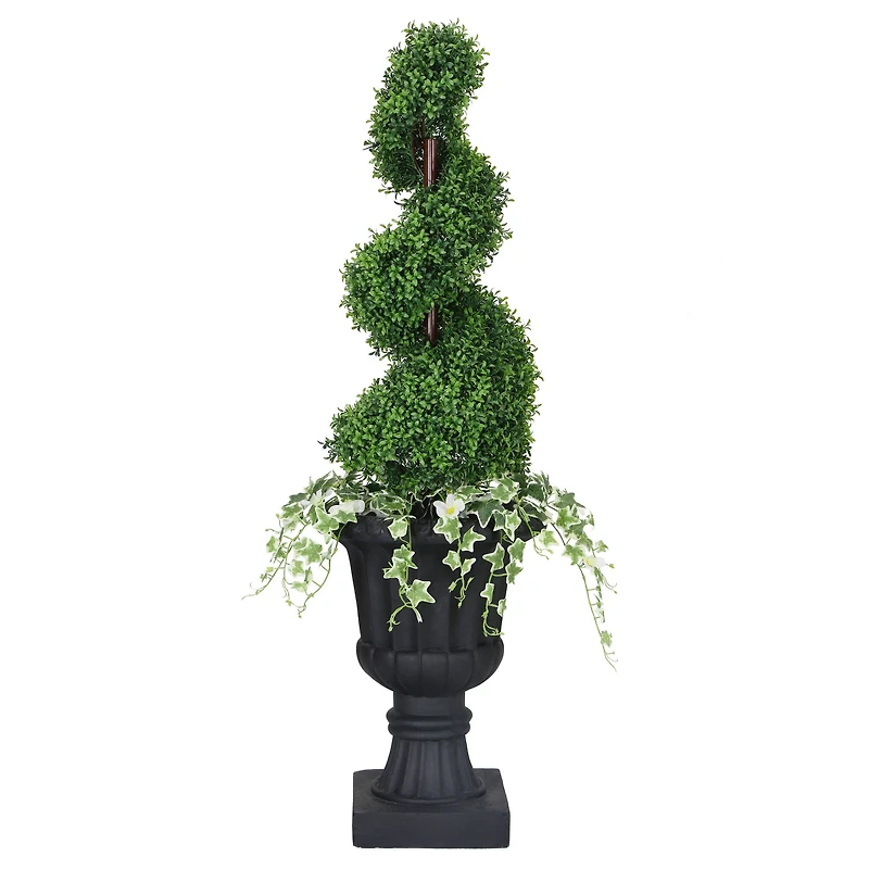 4.5ft. Topiary Spiral Boxwood Artificial Tree in Decorative Urn