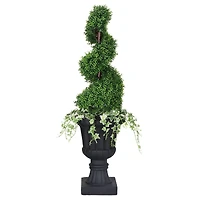 4.5ft. Topiary Spiral Boxwood Artificial Tree in Decorative Urn