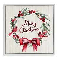 Stupell Industries Merry Christmas Holly Wreath Framed Giclee Wall Art