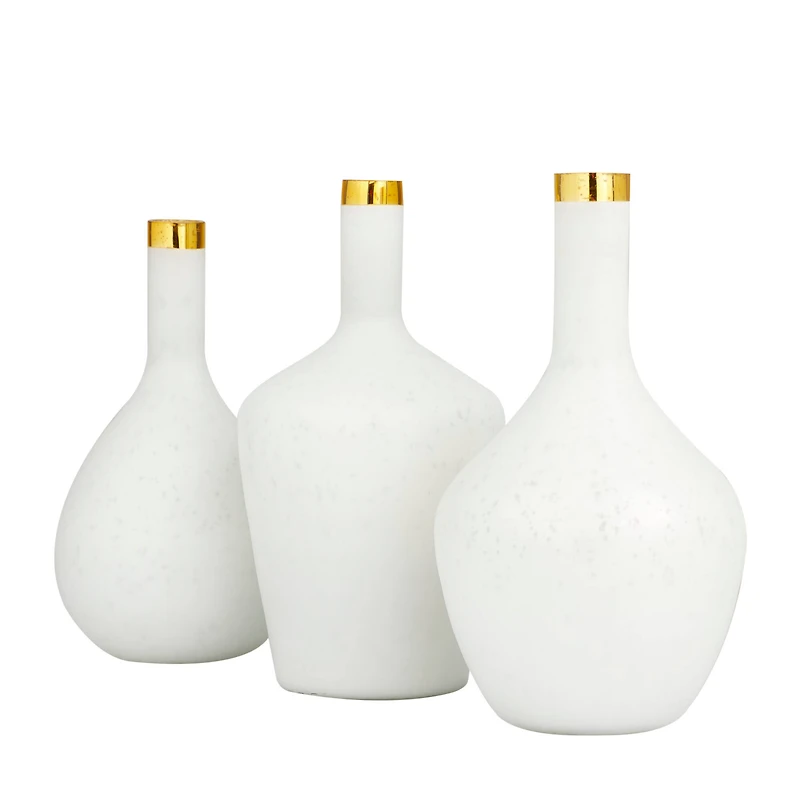 Set of 3" White Glass Glam Vases, 13" x 8" x 8"