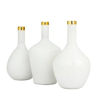 Set of 3" White Glass Glam Vases, 13" x 8" x 8"
