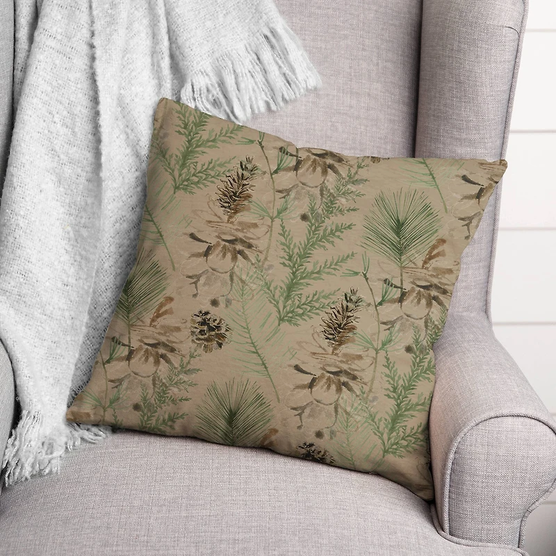 Pinecones & Greenery on Square Throw Pillow